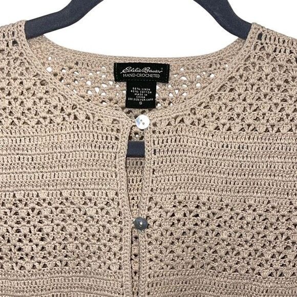 Eddie Bauer‎ Womens Vintage Crocheted Linen Cotton Cardigan Beige Small - Picture 2 of 7